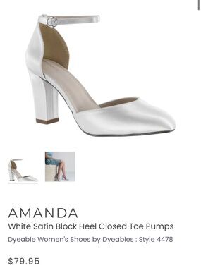 Benjamin Walk Dyeables Amanda Style White Satin Block Heel Closed Toe Pumps